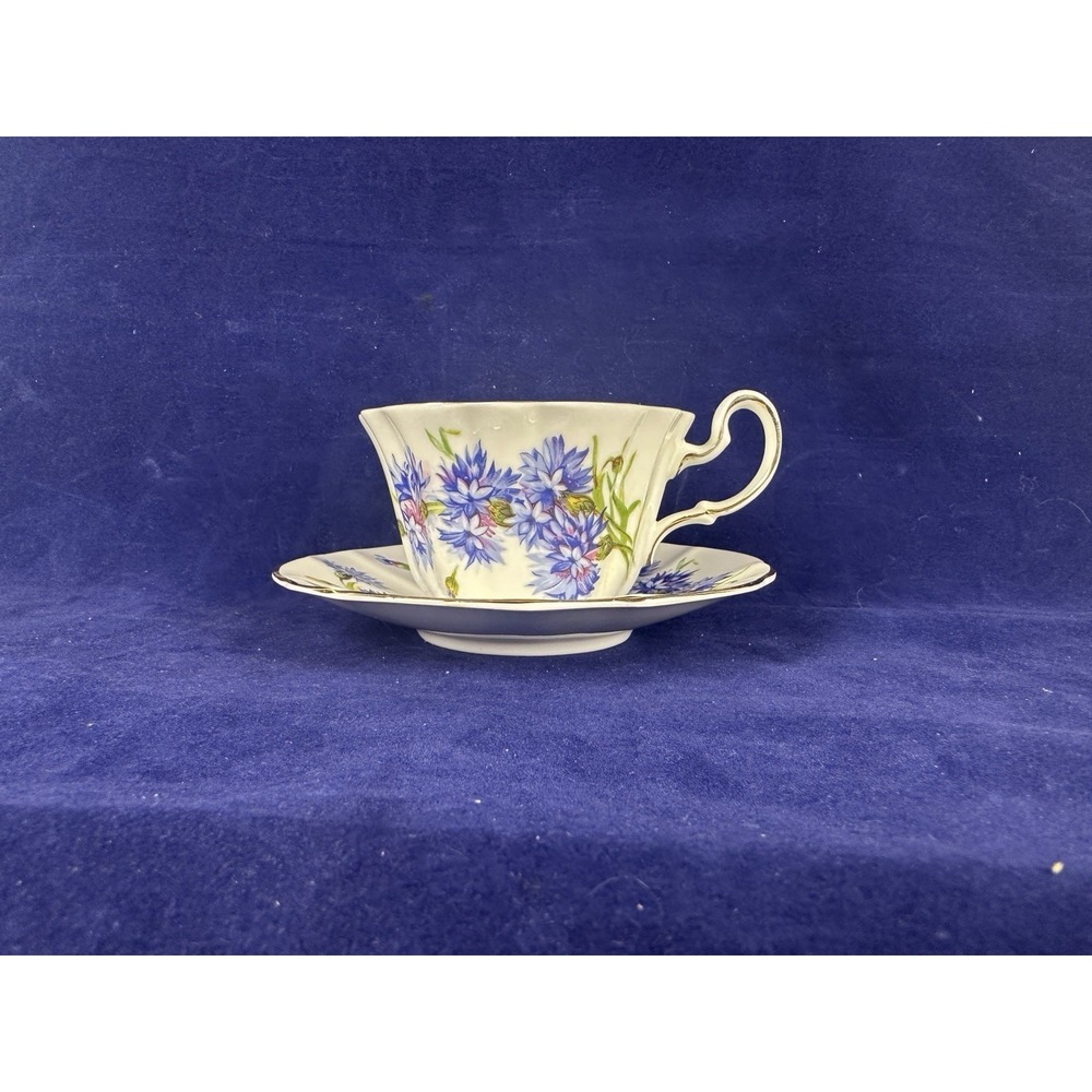 Vintage Adderley Tea Cup & Saucer - Blue Cornflowers - England - Fine Bone China